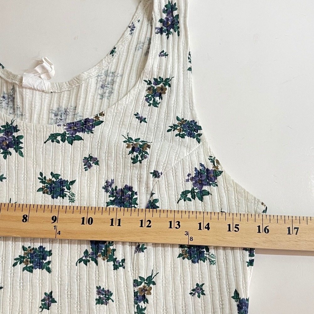 Vintage Ditsy Floral Ribbed Maxi Dress Women 10/12 White Purple 90s Grunge - Picture 8 of 9
